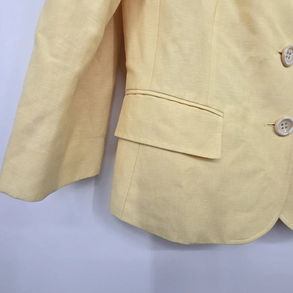 Lafayette 148 Linen Wool Blazer Womens Size 8 Yellow Classic Office Career Girly